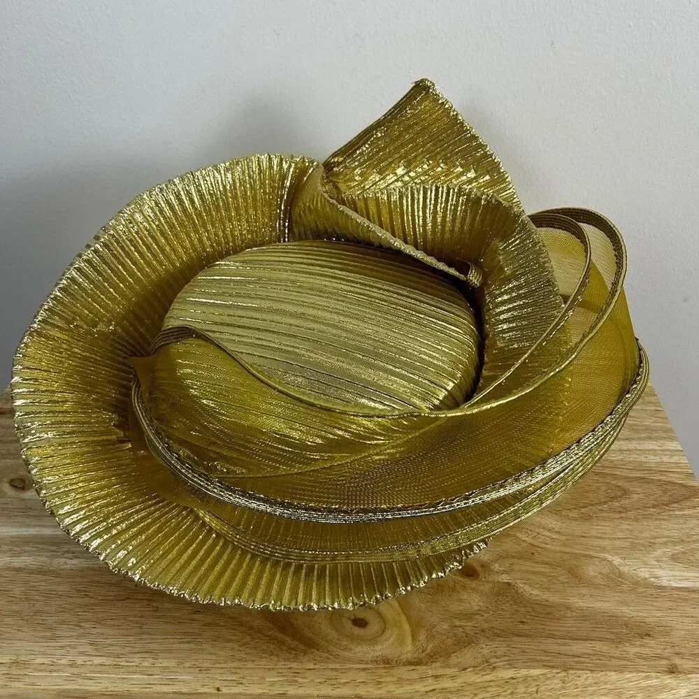 Created for Essence by Mail Gold Pleated Metallic Fascinator Hat Church Wedding